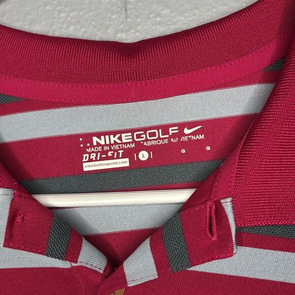 Nike Golf Fuchsia Gray Striped Polo Size Large - Picture 3 of 9